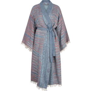 ZusenZomer Boho Kimono - Hamam badjas dames - Ochtendjas - Sauna Badjas - Fairtrade - 100% katoen Oeko Tex- blauw rood