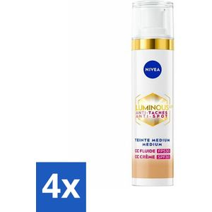 4 x NIVEA - Cellular LUMINOUS630 CC Crème Medium - Gekleurde Dagcrème - Tegen Pigmentvlekken - SPF 30 - 40 ml - Gekleurde Dagcrème - Anti-pigmentvlekken - CC Cream - NIVEA Cellular LUMINOUS630 - SPF 30