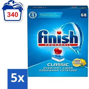 Finish Powerball - Classic - Vaatwastabletten - Citroen - 68 Tabletten - Bulkverpakking - 5 stuks