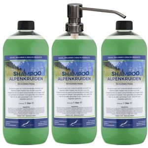 Shampoo Alpenkruiden - 1 liter (transparant) - 3 stuks - met zilveren pomp - Voordeelverpakking - Haarverzorging