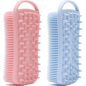 2 Stuks Siliconen Body Scrubber & Shampoo Borstel – 2-in-1 Doucheborstel, Zachte Exfoliërende Loofah voor Gevoelige Huid, Hoofdhuid Massager, Makkelijk Schoon te Maken – Roze & Blauw