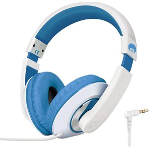 StayPowered Kinderkoptelefoon - Perfect Geluid & Ultiem Comfort - Verstelbaar - HD Microfoon - Kraakhelder Stereo - Zachte Oorkussens - Duurzame Kabel - 3.5mm Jack - Wit/Blauw - Levering Sneller dan Aangegeven!