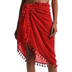 ASTRADAVI Pareo - Sarong met Franjes - Dames Beachwear Omslagdoek - Kleur Rood