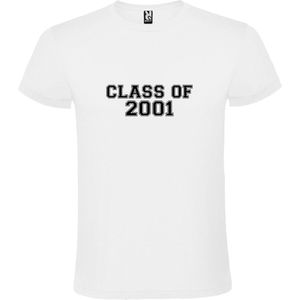 Wit T-Shirt met “Class of 2001 “ Afbeelding Zwart Size 5XL