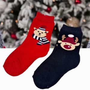 Warme Kids Kerst Sokken 2 stuks -Maat 27-30 Kerst sokken voor wintermaanden - Youhomy sokken Happy Christmas wintersokken Antislip kinderen, Meisjes, Jongens| Cadeauset voor Kerstavond| Kerstdagen