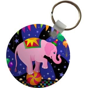 Sleutelhanger - Een vectorillustratie van een baby olifant in het circus - Plastic - Rond - Uitdeelcadeautjes
