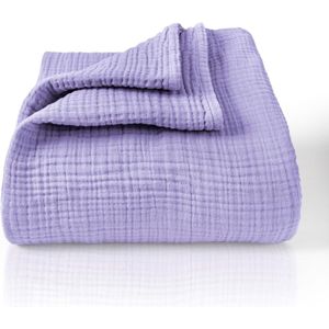 Sprei 220 x 240 cm XXL - 100% katoen - extra zachte katoenen deken als knuffeldeken, bedsprei, banksprei, banksprei - warme bankdeken (lavendel)