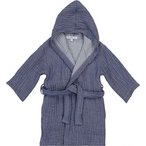 Deluxe Mousseline Kinderbadjas -- 100% Katoen -- Mousseline / Muslin -- Indigo blauw -- OEKO-TEX® Gecertificeerd -- 18-24 M