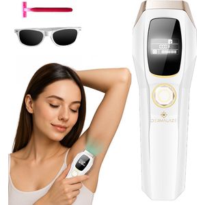 Dermalaze IPL Ontharingsapparaat – IPL Laser voor Permanente Haarverwijdering – Voor Mannen & Vrouwen – Pijnloos Thuisgebruik – Met LED Scherm –1.000.000 Flitsen – Scheermes – Beschermbril – 10 Standen – Ontharingsapparaten