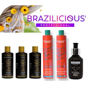 Brazilicious Honey Therapy Keratine Behandeling Kit 3x100ml + Australian Mango shampooing 250ml & Conditioner250ml+Morfos Keratin Oil