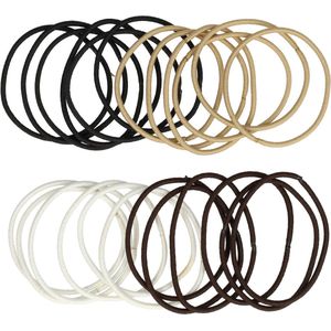 Haarsoires Haarelastieken basic - Dun zonder metaal - Zwart wit beige bruin - Set van 24 - Eenvoudige Haar Elastieken voor Dagelijks Gebruik