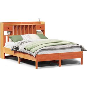 vidaXL - Bed - met - boekenkast - zonder - matras - grenenhout - wasbruin - 135x190 - cm