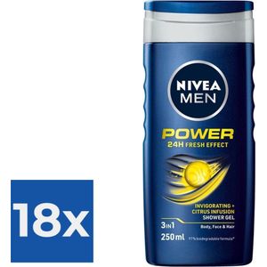 NIVEA Men Douchegel Power Refresh - 250 ml - Voordeelverpakking 18 stuks