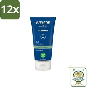 WELEDA - Reinigingsgel & Baardwash 2‑in‑1 Men - 100 ml - Voordeelverpakking - 12 stuks - Gezichtsreiniger - Baardverzorging