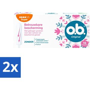 o.b. Tampons - Original Super - Gebogen Groeven - Voor Betrouwbare Bescherming - 16 Tampons - Voordeelverpakking - 2 stuks