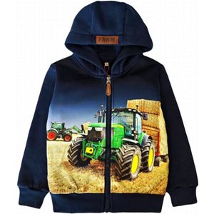 Kinder vest met tractor trekker John Deere sweatvest blauw Hoodie maat 92 Heel mooi!
