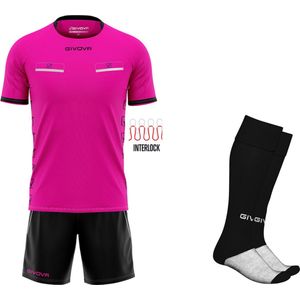 Givova - KIT FLAG - Scheidsrechtertenue - Zwart/Fluo Roze - Compleet met Sokken