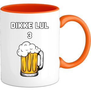 Dikke lul 3 bier - Bier kleding cadeau - bierpakket kado idee - grappige bierglazen drank feest teksten en zinnen - Mok - Oranje