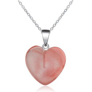Ketting dames | ketting dames met hanger hart | ketting dames met roze hanger | zilverkleurig | cadeau voor vrouw | geluksketting
