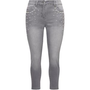 MIAMODA - Dames - Jeans Skinny fit sierkraaltjes op de zakken 5-pocket - Medium grijs - Maat 42