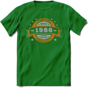Premium Since 1986 T-Shirt | Goud - Zilver | Grappig Verjaardag Kleding Cadeau Shirt | Dames - Heren - Unisex Tshirt | - Donker Groen - L
