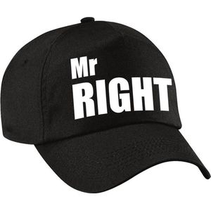 Mr Right pet / cap zwart met witte letters voor heren - verkleedpet / feestpet - vrijgezellenfeest