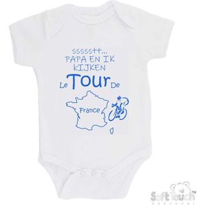 100% katoenen Romper ""ssssstt... Papa en ik kijken Le Tour De France"" Wielrennen Papa Vaderdag Katoen Wit/blauw Maat 56/62