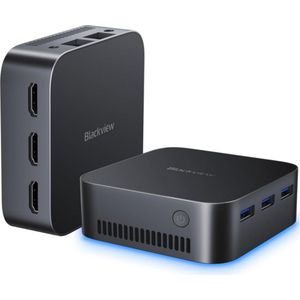 Blackview MP80 Mini PC - 16 GB LPDDR4 - 512 GB M.2 SSD - Intel N5095 - 5G WiFi - Windows 11 - Dual LAN - 3 HDMI - 4K UHD - Zwart