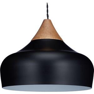 Relaxdays hanglamp - Scandinavisch - pendellamp - hout & metaal - verstelbaar - E27 - zwart