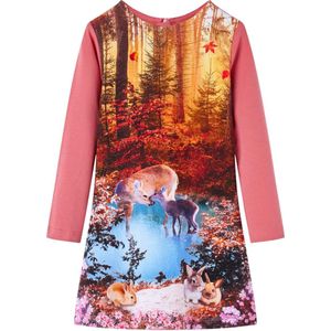 Kinderjurk - Lange mouwen - 140 - Oudroze - Hertenprint