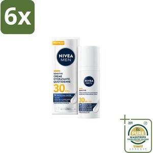 NIVEA MEN – Gezichtscrème – Sensitive, Gevoelige huid, SPF30 – 50 ml - Voordeelverpakking - 6 stuks - SPF30 - Zonbescherming