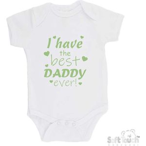 100% katoenen Romper ""I have the best daddy ever!"" Vader Vaderdag Unisex Katoen Wit/sage green (saliegroen) 62/68
