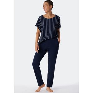 SCHIESSER Modern Nightwear T-shirt - dames pyjama lang modal oversized shirt korte mouwen donkerblauw gestreept - Maat: 36
