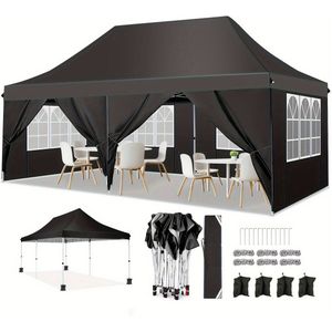 Pop-Up Partytent – Partytent 3x6 Meter – Buitentent – Feesttent – Ruim 18 m² – Stevig Alloy Frame – 6 Afneembare Zijwanden