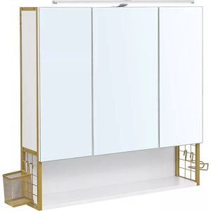 In And OutdoorMatch Badkamerkastje Felicity - spiegelkast - met verlichting - In hoogte verstelbaar plankniveau - dubbele deur - modern - witgoud