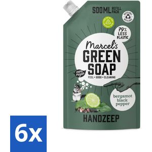 Marcel's Green Soap - Handzeep - Bergamot & Black Pepper - Natuurlijke verzorging - 500 ml - Voordeelverpakking - 6 stuks