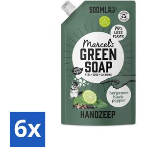 Marcel's Green Soap - Handzeep - Bergamot & Black Pepper - Natuurlijke verzorging - 500 ml - Voordeelverpakking - 6 stuks