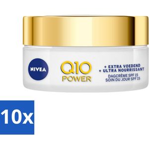 10 x NIVEA - Q10 Power Dagcrème Extra Voedend - Anti-Rimpel Crème - SPF 15 - Biologische Arganolie - Droge huid - 50 ml - Argan Olie - SPF 15 - Anti-aging - Huidverzorging
