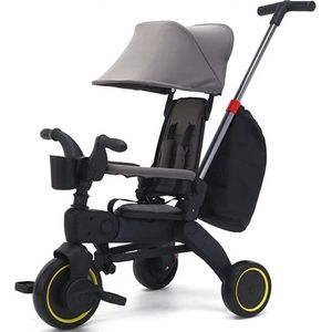 KinderCycle - Kinderwagen - Kinderdriewieler - Hand push - opvouwbaar - lichtgewicht - zwart/grijs inclusief zonnescherm