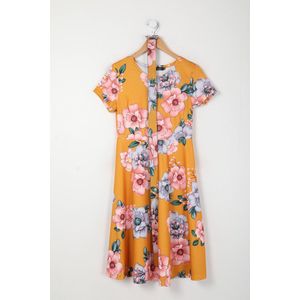Exclusieve bloemenjurk met bijpassende ceintuur - geel - maat M/L36/38