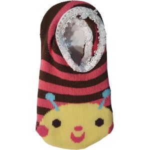 Antislip sokjes - veilig - leren lopen - baby - kinderen - bijtje roze -9-15 cm -6-12 maand