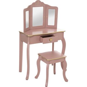 Atmosphera Kids Sisi Kaptafel - tafel hartje met krukje - roze met gouden afwerking