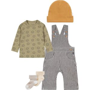 Noppies - Kledingset- 5 delig - Tuinbroek Gauchi Stripe - Shirt Mosgroen - Muts Mebane Oker - 2 paar sokjes Breese - Maat 86