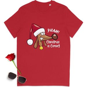 Heren T Shirt - Kerstmis komt eraan - Rood - Maat M