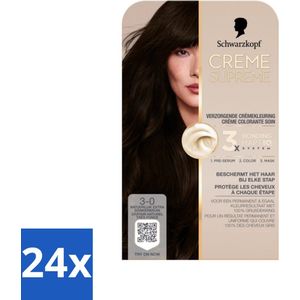 24 x Schwarzkopf - Haarkleuring - Creme Supreme 3-0 - Natuurlijk Extra Donkerbruin - 245g - Permanente Haarkleur - Donkerbruin Haar - Grijsdekking - Haarkleuring Verzorging - Schwarzkopf Creme Supreme