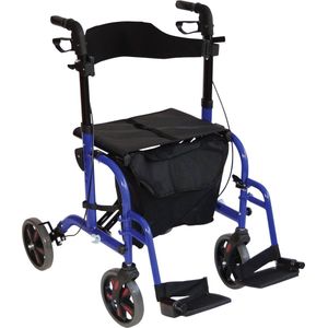 Rollator Duo Deluxe - Lichtgewicht Rollator en Rolstoel in Eén - Blauw