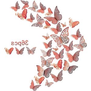 36 Pieces Wall Sticker Butterflies 3D Butterfly Decorations for Home - Rose Gold.