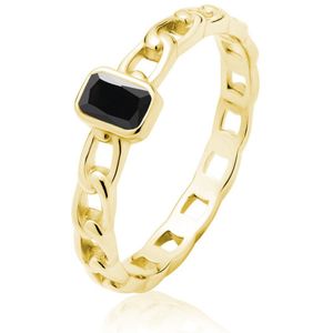 Gouden dames ring - 14k goud ring met zwart - Zilveren goudlkeurig damesring - Echte zilver dames ring met zirkonia - Amona Jewelry