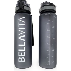 BELLAVITA ® Drinkfles - XL - 28,7cm - Zwart - Waterfles - Drinkfles volwassenen - Drinkfles kinderen - Drinkfles 1 liter - Fles - 1 liter - 1000ml - Tritan - Fruitfilter- BPA-vrij - 100% lekvrij