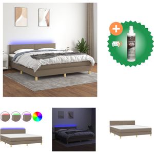 vidaXL Boxspring met matras en LED stof taupe 180x200 cm - Bed - Inclusief Reiniger